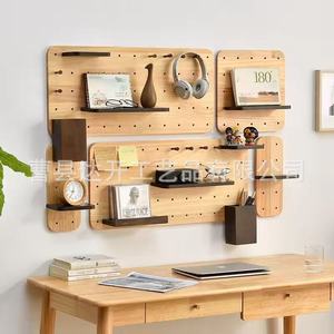 Wooden Wall Mounted Pegboard Storage Rack 4 Layers Adjustable Office Organizer Nordic Style <b>Shelf</b> For Home Kitchen <b>Bedroom</b> - Product Image 1