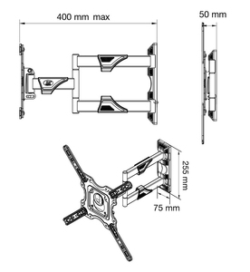 Support <span class=keywords><strong>mural</strong></span> pour téléviseur articulé NB NEW P4 32-55 pouces, bras rétractable à 3 axes, mouvement complet, 70 kg, avec adaptateur 400x400, dissimulation des câbles - Product Image 2