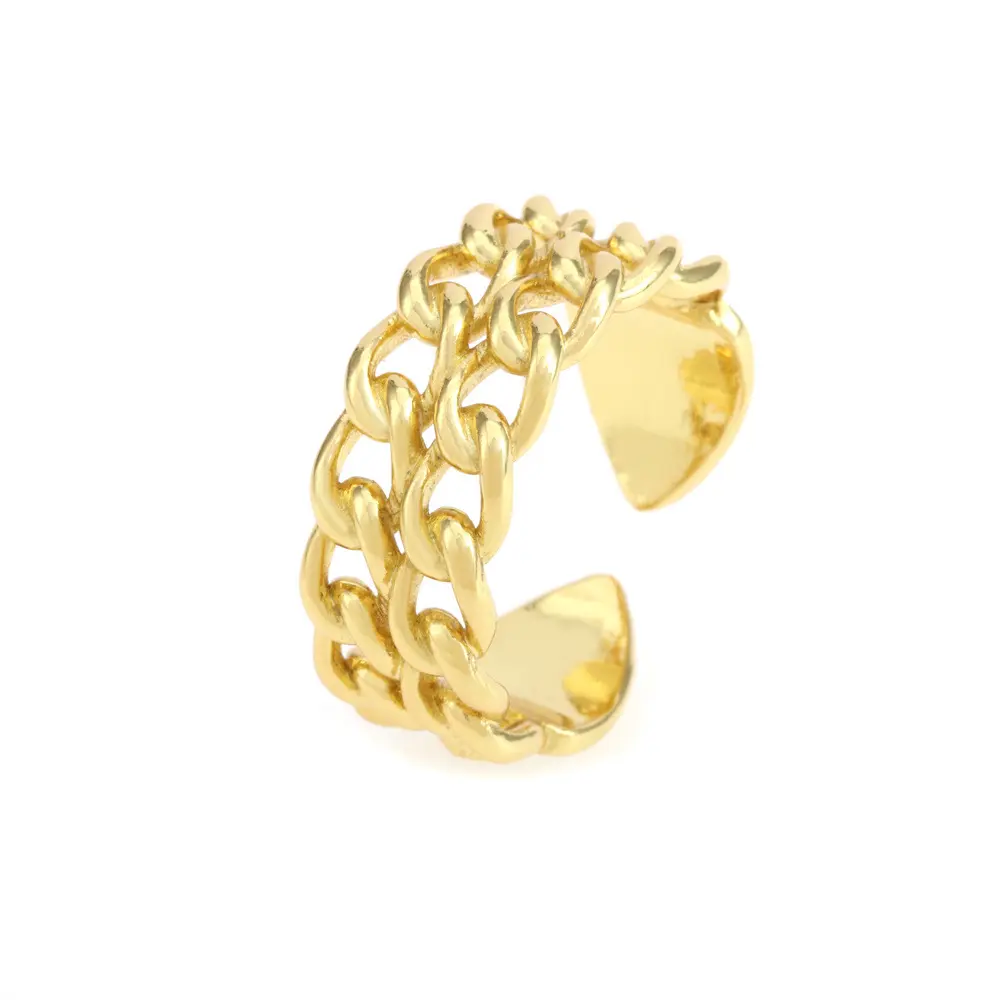 Fashion Wholesale Trendy Gold Plated Jewelry Open Adjustable Stainless Steel Double chain Shape Ring for Women