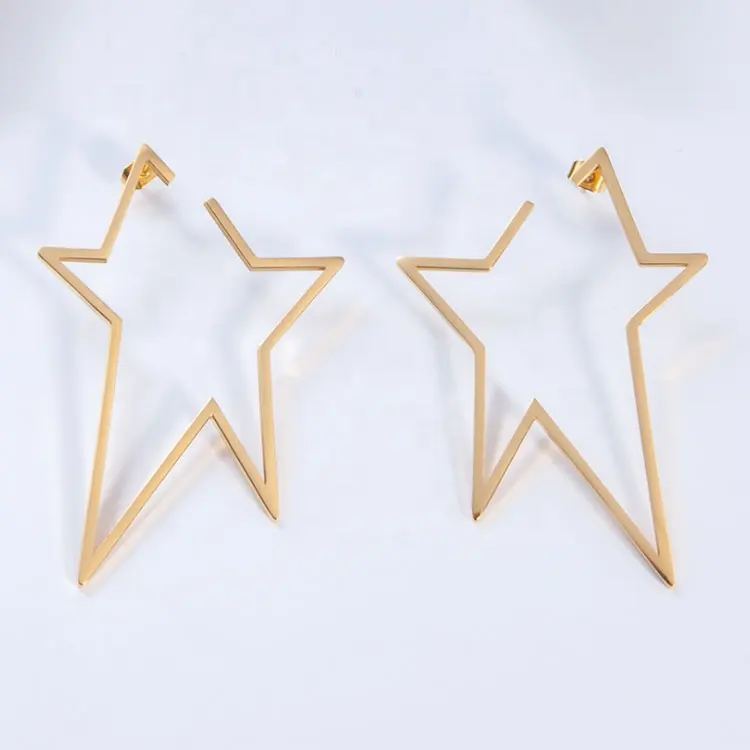 Pendientes largos de acero inoxidable para mujer, joyería de alta calidad, estrella grande, chapado en oro de 18K, BE171038