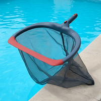 Épuisette de piscine profonde 49 cm avec filet de ramassage de feuilles de luxe, système de bouton facile et bande de raclette souple