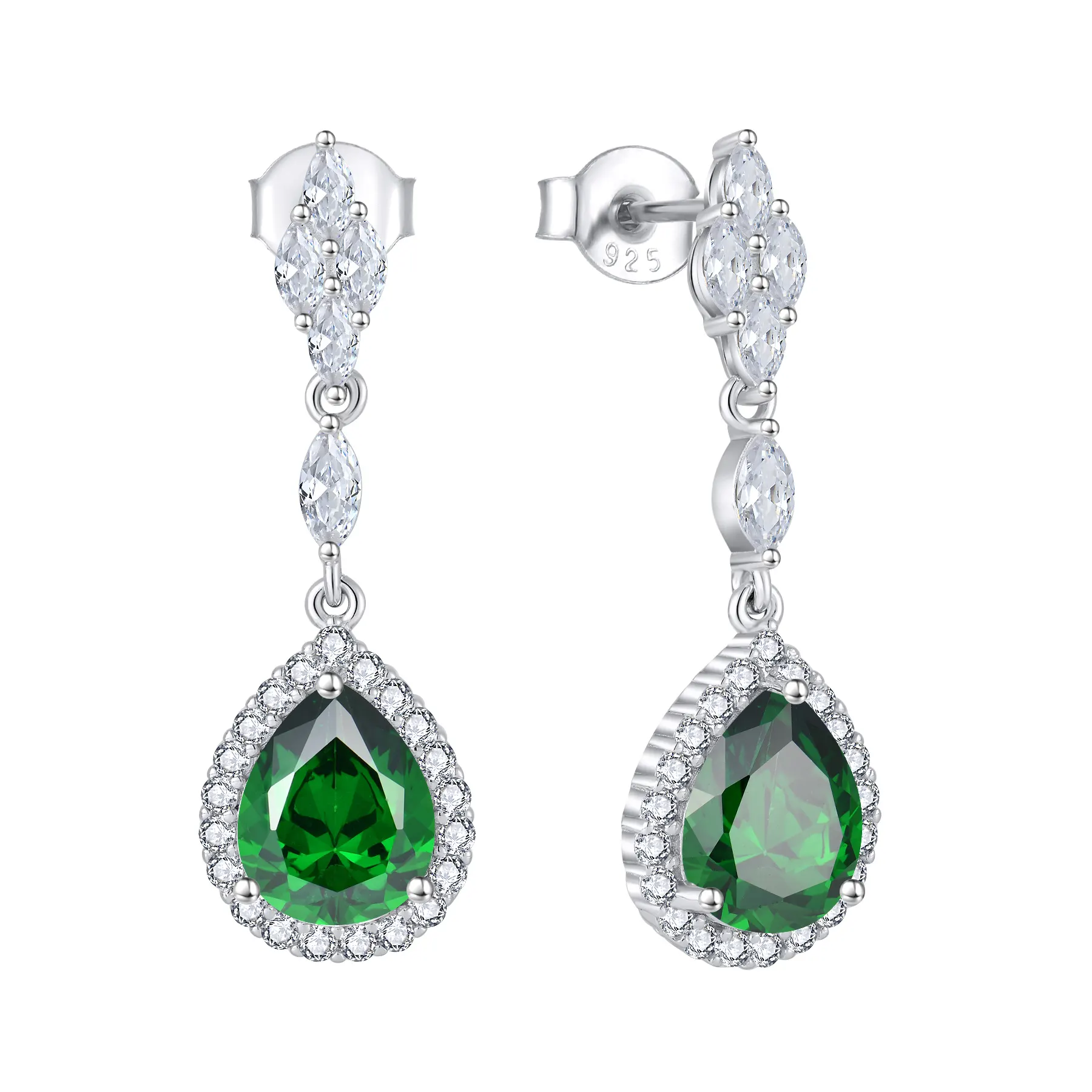Brincos de prata esterlina 925 para noiva, joia esmeralda com pingente de diamante esmeralda, joia com pedras preciosas verdes