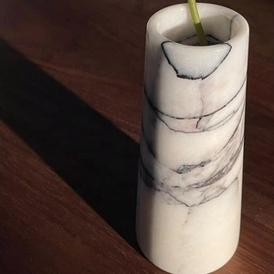 Stonekoc italiano minimalista lilla marmo bianco vaso in pietra modello casa arredamento morbido fiori secchi - Product Image 3