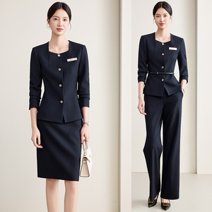 Women's Blue Suit Set Polyester Formal Work Uniform Full Sleeve Anti-Wrinkle Spring Autumn 2025 Style - Product Image 2