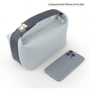 Portable Handheld Travel Makeup <b>Bag</b> Vintage Burgundy PU Cosmetic Pouch for Women Daily - Product Image 3