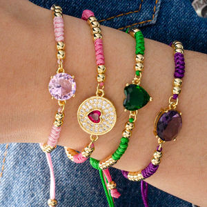 Pulsera <span class=keywords><strong>de</strong></span> cuerda trenzada Multicolor para mujer, hecha a mano, con cuentas <span class=keywords><strong>de</strong></span> oro, cuerda tejida, pulsera ajustable <span class=keywords><strong>de</strong></span> circón cúbico - Product Image 5