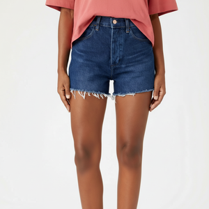 Pantalones cortos de mezclilla azules informales de verano personalizados de alta calidad para mujer, bolsillos en la cintura con Logo estampado con agujeros rasgados, los mejores personalizados - Product Image 1