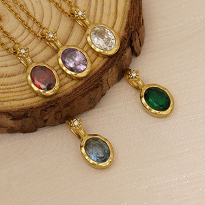 Collier en Or Vert Français Plaqué Or 14 carats 316L, Collier Porte-Bonheur avec Pierre <span class=keywords><strong>de</strong></span> <span class=keywords><strong>Naissance</strong></span> Zircon 12 Couleurs - Product Image 4