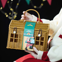 Panier-cadeau en bambou tissé en forme de maison personnalisé pour l'emballage de cadeaux alimentaires, bonbons de Noël, boîte en bambou recyclable, logo personnalisé, fait main