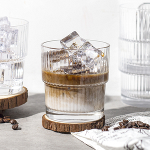 Wholesale Customized Logo Origami Style Fluted Ribbed Coffee Glass Cup Stackable Drinkware
