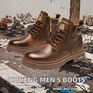 Botas de Media Caña Xuheng para Hombre, Estilo Americano y Británico, Impermeables, con Cremallera Lateral, de Cuero y Goma, para Otoño - Product Image 4