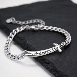 Bracciale a catena a maglie piatte in acciaio inossidabile 316L con spada <span class=keywords><strong>Zulfiqar</strong></span>, scimitar islamico, calligrafia araba, spada Ali, gioielli impermeabili - Product Image 6