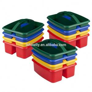 Large Rectangular Colorful Divided Plastic Tote Caddies Office Supplies Desk Organizer Storage Utility Caddy with 2 Compartments