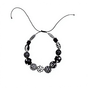 Collier fantaisie unisexe en résine noire et blanche, motif floral bohème, perles élégantes, accessoire de mode unique - Product Image 4