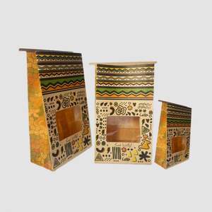 Sac en papier kraft brun avec fenêtre, fond carré, pour emballage alimentaire à emporter, boulangerie, pain, biscuits, friandises, avec fermeture à lien métallique - Product Image 3