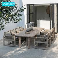Villa moderne Mobilier de piscine Ensemble de table en bois 86 pouces avec 8 chaises Ensemble de chaises de dîner en teck Chaises de table de jardin d'hôtel