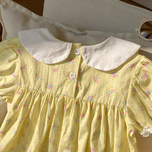 2025 estate abito Casual <span class=keywords><strong>da</strong></span> ragazza coreano in cotone floreale con rifiniture a girocollo maniche corte Color Block stile <span class=keywords><strong>principessa</strong></span> per bambini - Product Image 2