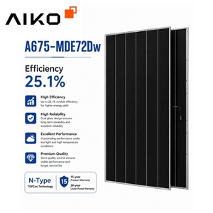 Aiko Solar en stock, panneaux solaires bifaciaux de type N, double vitrage, puissance 650W 655W 660W 665W 670W 675W 680W 685W, haute efficacité, prix d'usine - Product Image 1
