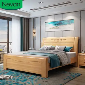 Çin modeli ağır ahşap çerçeve çağdaş yatak odası mobilyası ucuz kral ve kraliçe modern yatak depolama ile