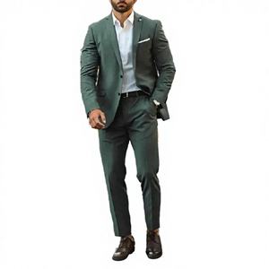 Blazer vert décontracté coupe ajustée grande taille pour homme, revers cranté, simple boutonnage, fermeture éclair, pour mariage et occasions formelles, Terno 2 - Product Image 2