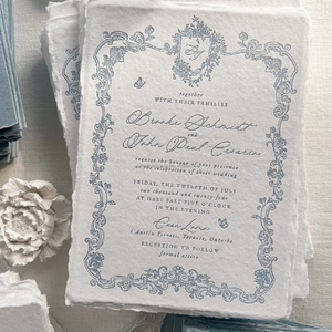 <b>Handmade</b> Art <b>Paper</b> Deckled Edge Wedding Invitation Set Custom Logo Embossed Gravure Printed Elegant Luxury Pure Cotton <b>Paper</b> - Product Image 1