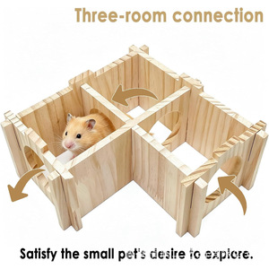 Casa de madera maciza para hámsteres de dos niveles con escalones antideslizantes, refugio interior desmontable para hámsteres pequeños - Product Image 4
