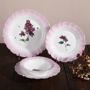 Décalcomanie fleur bord rose centre verrerie opale ensembles de <span class=keywords><strong>verre</strong></span> opale 7/8.5 pouces pour les cadeaux de réunion de famille décors bols profonds assiettes - Product Image 1