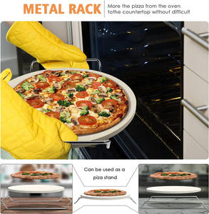 Juego de 5 piedras redondas para pizza, piedra para hornear pizza de 13 pulgadas para horno y parrilla con pala para pizza (OAK), rejilla para servir, cortador de pizza - Product Image 6