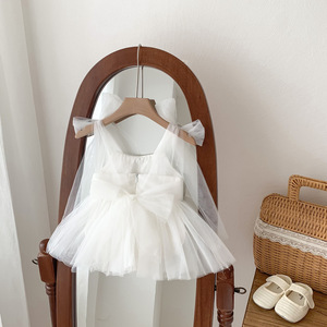 Jupe en maille à grand nœud pour <span class=keywords><strong>fille</strong></span>, combinaison de princesse pour nouveau-né d'un an, nouvelle <span class=keywords><strong>veste</strong></span> à manches bouffantes pour bébé - Product Image 4