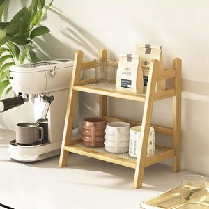 Bamboo <b>Desktop</b> <b>Shelf</b> 2 Tier 10.6in X 7.1in Kitchen Storage Rack For Spices Cups Books Food Multi Function - Product Image 2
