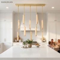 Lustre linéaire en albâtre naturel, suspension en laiton massif à barre unique, éclairage LED pour salle à manger, îlot de cuisine, plafond haut