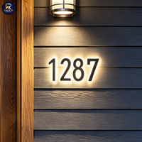 Numéro de maison en acier inoxydable LED solaire 3D étanche IPX6 de 12 pouces, décoration extérieure, enseigne publicitaire