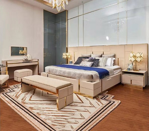 Mueble de Dormitorio de Lujo con Marco de Acero Inoxidable Dorado, Cómoda con 2 Cajones Móviles, Mesita de Noche junto a la Cama - Product Image 2