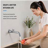 Robinet de cuisine moderne en acier inoxydable à levier unique, chromé, mural, pour lavabo, robinet d'eau froide