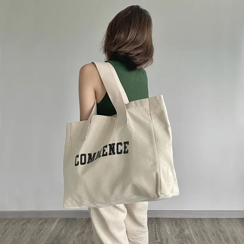 Sac fourre-tout en toile Extra Large naturel avec impression de Logo pour le Shopping