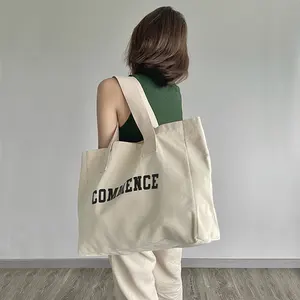 Natürliche extra große Leinwand-Einkaufstasche mit Logo-Druck für den Einkauf