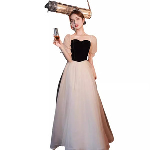 Art Exam Dress 2025 Autumn Champagne Color Patchwork Puff Sleeve Long Sister Dress Annual Meeting Performance Dress - Product Image 5