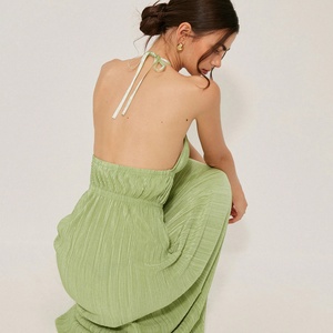 ชุดเดรสยาวหรูหราสำหรับผู้หญิง ออกแบบพิเศษ เซ็กซี่ สายคล้องคอ สีเขียวมะกอก สำหรับงานเต้นรำ งานเลี้ยงตอนเย็น แบบจีบ - Product Image 4