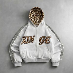 Sudadera con Capucha Extra Grande con Estampado de Leopardo, Diseño Personalizado, Estilo Urbano, Estampado Completo, Diseño a Rayas, Hombros Caídos, Corte Cuadrado, Sudadera para Hombre - Product Image 1