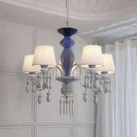 Lustre LED en fer de style médiéval français, hauteur réglable, dégradé bleu/couleur macaron, éclairage de luxe rétro pour chambre et salle à manger