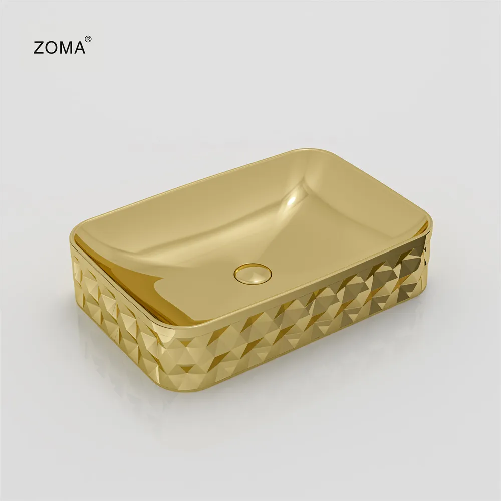 Sang trọng mạ điện màu vàng bề mặt rắn rửa tay gốm truy cập nghệ thuật rửa lưu vực bồn rửa cho khách sạn phòng tắm