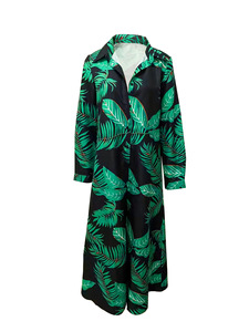 เดรสเชิ้ตแฟชั่นลายพิมพ์ดิจิทัลสีเขียวสไตล์ลำลองสำหรับฤดูร้อน ขายส่งสำหรับสุภาพสตรี - Product Image 3