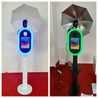 Photomaton portable en métal réglable en hauteur, détachable avec anneau lumineux LED RGB, support pour appareil photo reflex numérique, iPad et imprimante pour mariages, fêtes et événements