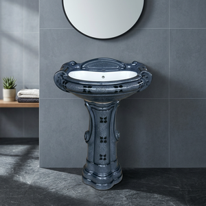 Lavabo de Pedestal de Cerámica Integrado Moderno de un Solo Orificio con Desagüe en Forma de Columna, Capacidad de 9L, Acabado Dorado, para Baños 5+ - Product Image 1