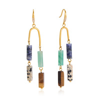 Ensemble boucles d'oreilles et collier en acier inoxydable plaqué or 18 carats avec zircon et pierre naturelle, hypoallergénique, étanche, pour le quotidien