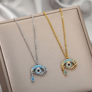Gioielli egiziani placcati oro 18 carati zirconi cubici ciondoli personalizzati collana girocollo a strappo con occhi diabolici blu per <span class=keywords><strong>le</strong></span> donne - Product Image 6