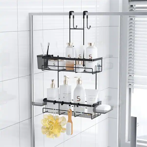 Mensola da Bagno Sospesa su Vetro con Ganci, Ripiano Portaoggetti per Shampoo all'Interno del Bagno - Product Image 4
