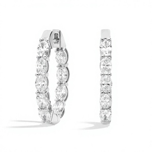 Oval Cut Diamond Hoop <b>Earrings</b> Shared Prong <b>Huggie</b> Hoops 18K 14K Gold Plated Hoops <b>Earrings</b> Bezel Set Women's Everyday Wear - Product Image 2