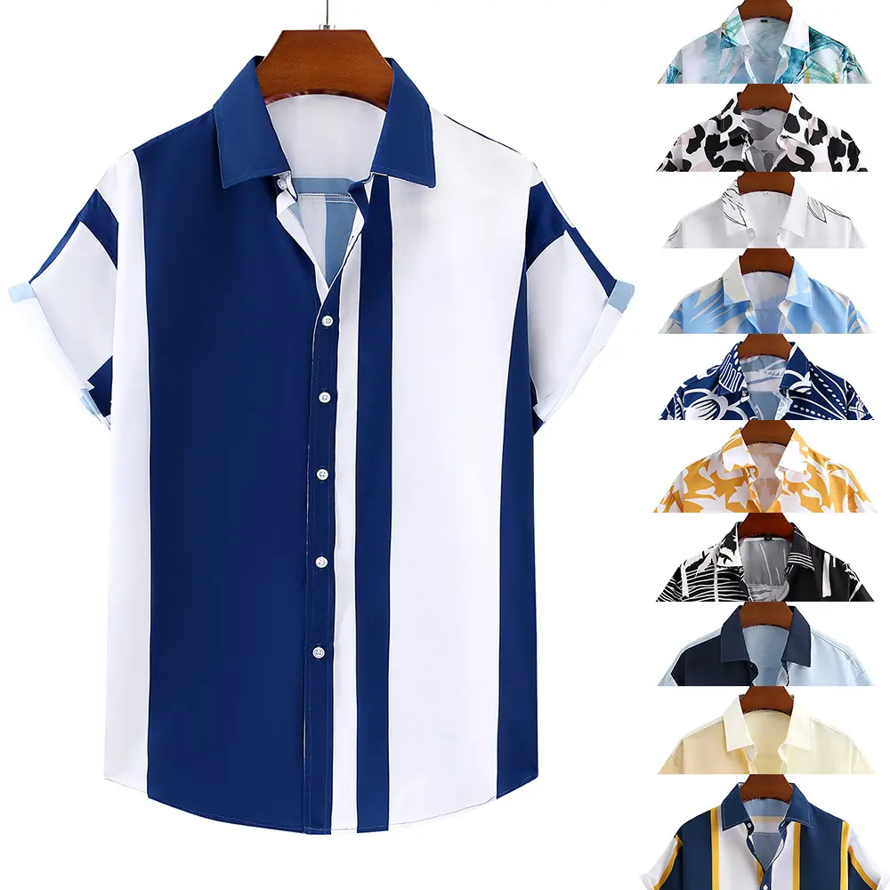 Custom Printed Brand Logo Design OEM Soft 100% Cotton Polyester Business Casual Hawaiian Beach Men Short Sleeve Shirt