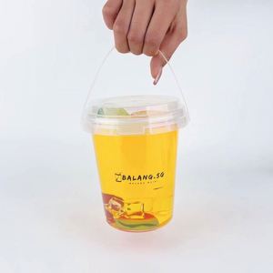 Hot Selling Custom logo Fruits Container 500ml 700ml 1000m Plastic Drinking <b>Buckets</b> <b>With</b> <b>Lids</b> <b>with</b> Handles - Product Image 3